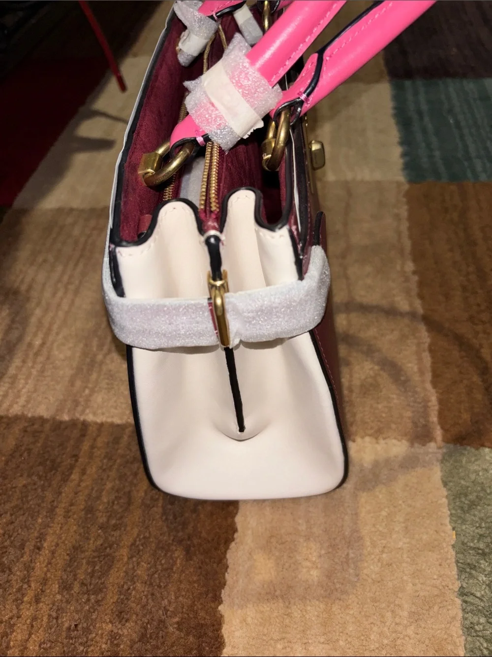 Coach Burgundy Satchel with Pink Top Handles